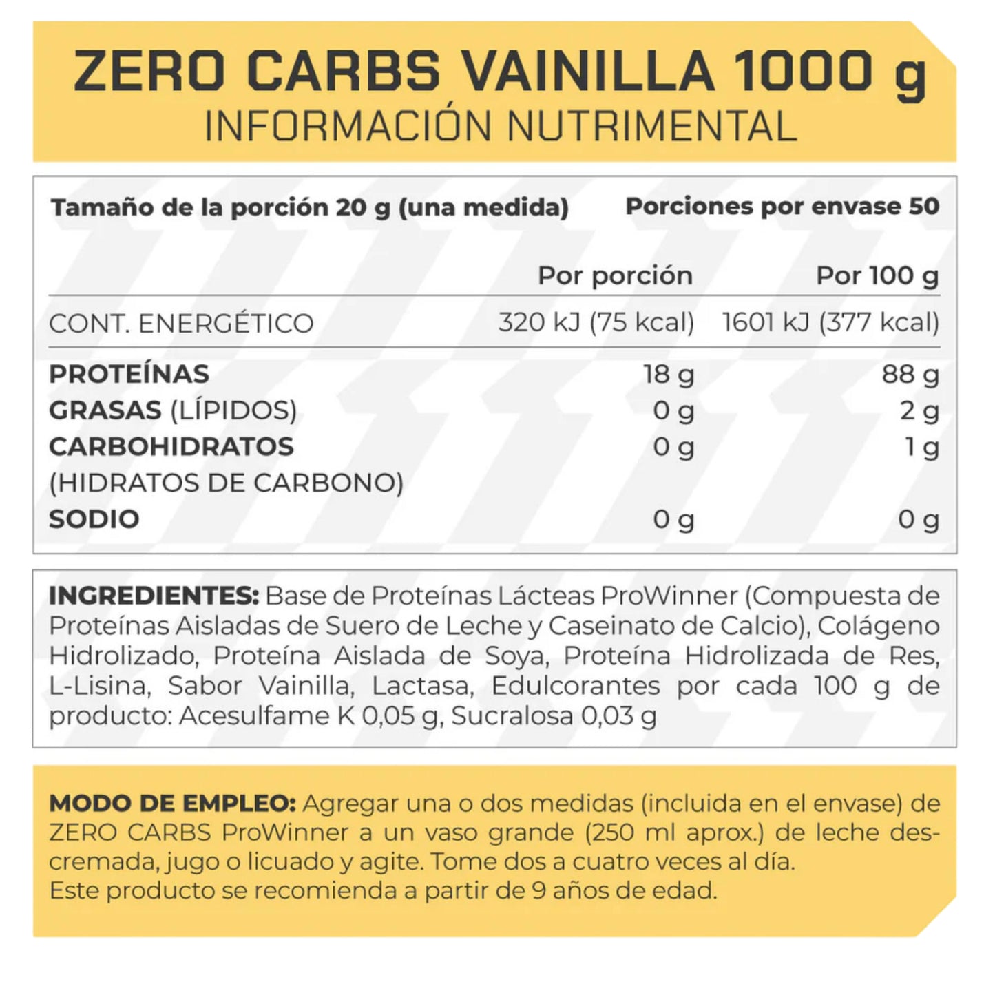 Proteína Zero Carbs Vainilla 1 kg PROWINNER