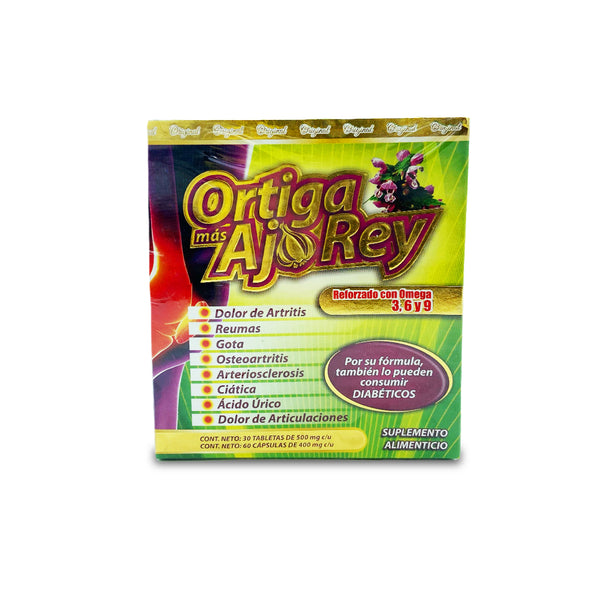 Ortiga mas Ajo Rey con omega 3,6 y 9 caja 30 Y 60 tabletas